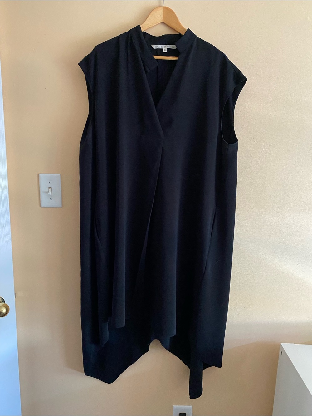 RACHEL Rachel Roy Draped Asymmetrical Sleeveless Shift Dress 2X Black Pockets - Picture 2 of 11